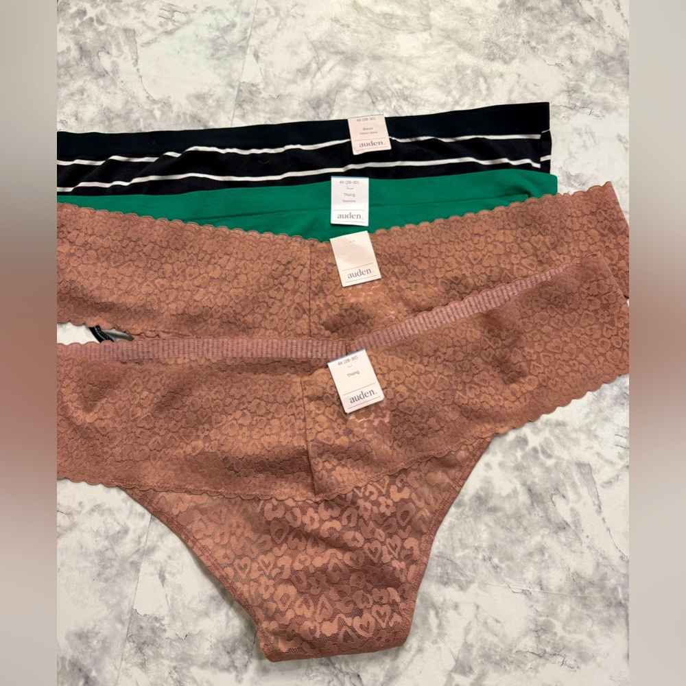 Auden 3 Thongs Lace and 1 Bikini cotton Bottoms size 4x (28-30)  Bundle